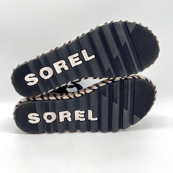 SOREL Cameron Flatform Sandals Womens 9.5 Black Natural Leather Platform Comfort - Picture 8 of 10